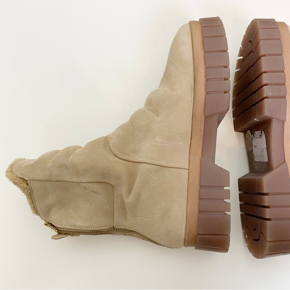 Free People Fable Faux Fur Chunky Boot Sand Suede Platform Combat - Picture 6 of 10